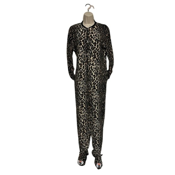 Nick and Nora One Piece Footed Pajamas Leopard Print Size S Face On Feet Cheetah - Picture 3 of 7